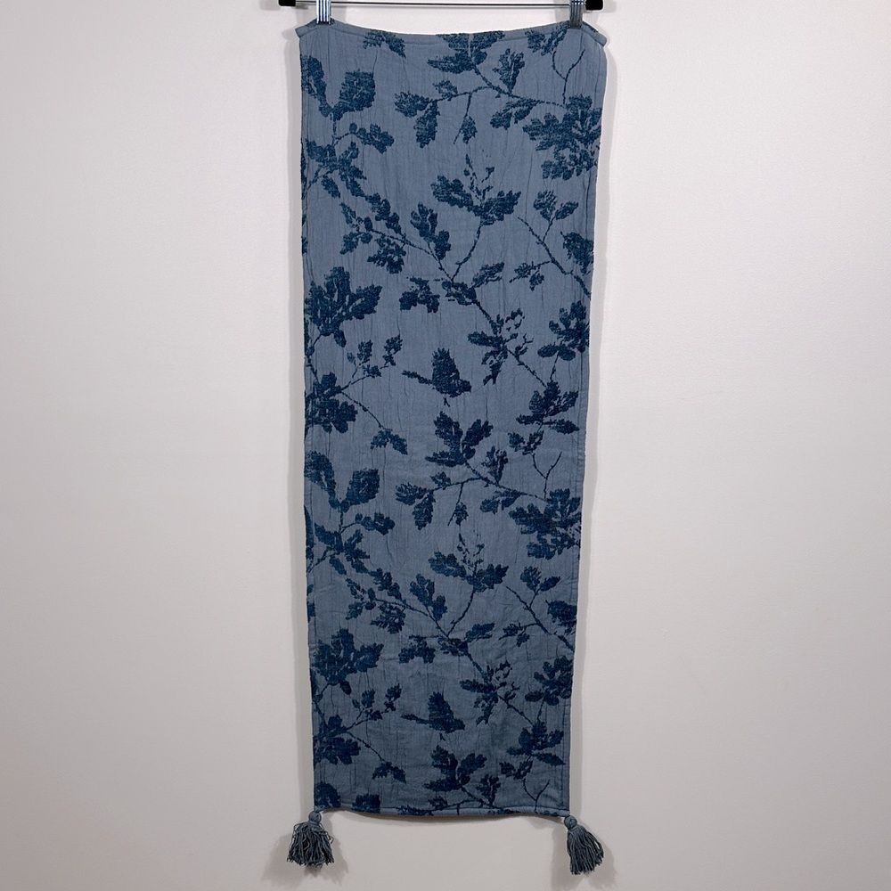 My Home Collections Viscose Chenille Dull Blue Tassel Table Runner 16x45 in